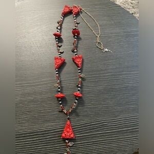 Red Carved Floral Pendant Necklace  for Women might be cinnabar